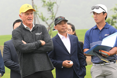 Legendary “Great White Shark” Greg Norman surveys T&T Van Lang Empire golf course in preparation for an 18-hole experience